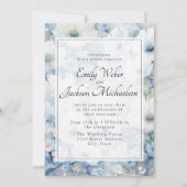 ほこりっぽい青い水の色のフローラ結婚ズ 招待状 (正面)