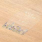 ほこりっぽい青い水の色のワイルドフラワー結婚ズアーチ アクリル招待状 (レイダウン)