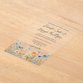 ほこりっぽい青い水の色のワイルドフラワー結婚ズ アクリル招待状 (レイダウン)