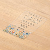 ほこりっぽい青い水の色のワイルドフラワー結婚ズ アクリル招待状 (レイダウン)