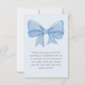 ほこりっぽい青い水の色の弓ベビーシャワー サンキューカード (裏面)
