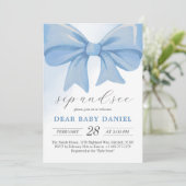 ほこりっぽい青い水の色の弓ベビーシャワーsipと見る 招待状 (スタンド正面)