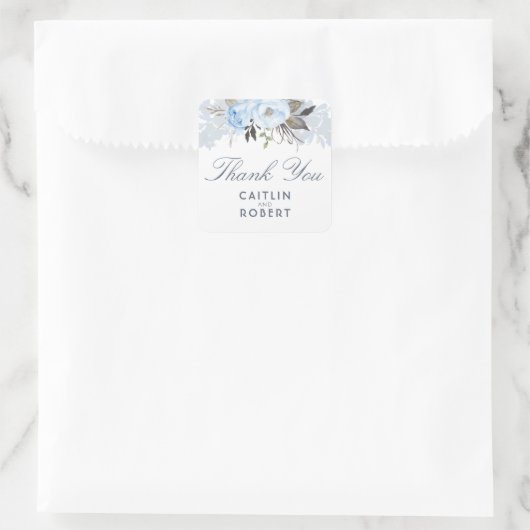 ほこりっぽい青い水の色の花エレガントありがとう スクエアシール (バッグ)