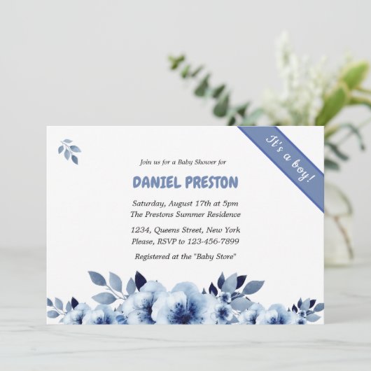 ほこりっぽい青い水の色ベビーシャワー 招待状 (スタンド正面)