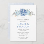 ほこりっぽい青い水の色牡丹カップルのシャワー招待状 (正面/裏面)