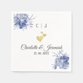 ほこりっぽい青い水彩多肉性フローラ結婚ズ スタンダードカクテルナプキン (正面)