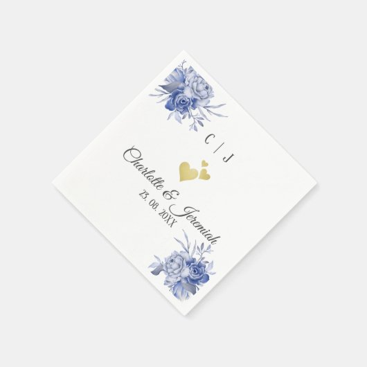 ほこりっぽい青い水彩多肉性フローラ結婚ズ スタンダードカクテルナプキン (角)