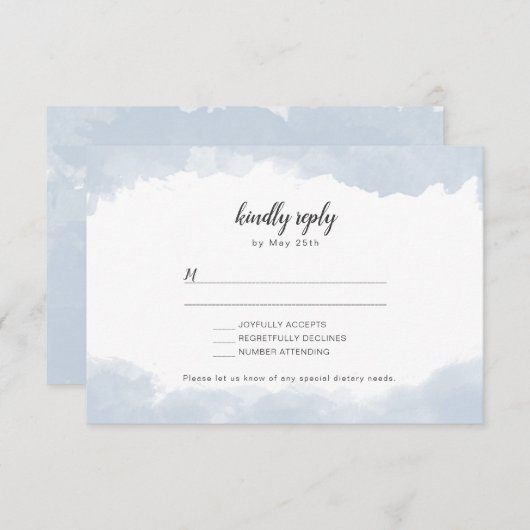 ほこりっぽい青い水彩結婚式RSVP返信カード 出欠カード (正面/裏面)