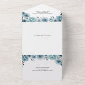ほこりっぽい青い水彩花の境界線のある春の結婚式 オールインワン招待状 (外側)