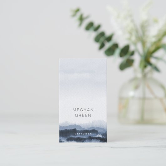 ほこりっぽい青い水彩風景名刺 名刺 (スタンド正面)