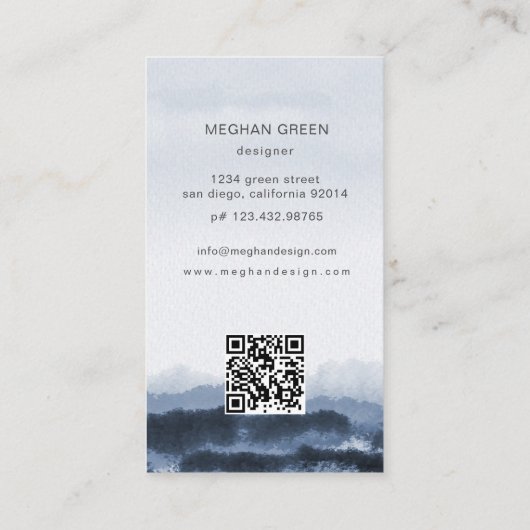 ほこりっぽい青い水彩風景名刺 名刺 (裏面)