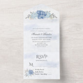 ほこりっぽい青い水結婚色の牡丹は オールインワン招待状 (内側)