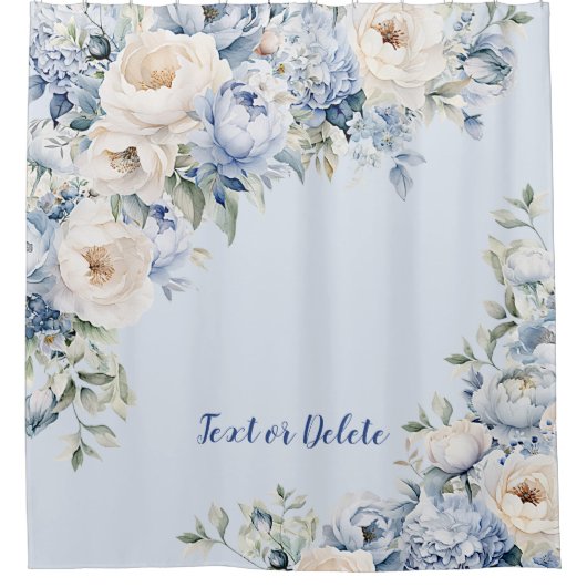 ほこりっぽい青い水色のアイボリーの花離れの花 シャワーカーテン (正面)