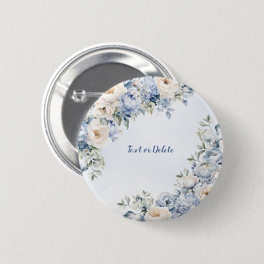 ほこりっぽい青い水色のアイボリーの花離れの花 缶バッジ (正面&裏面)