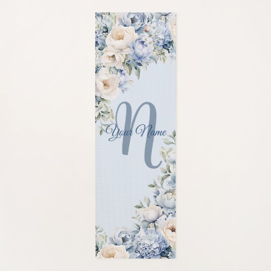 ほこりっぽい青い水色のアイボリーの離れ花の素朴 ヨガマット (正面)