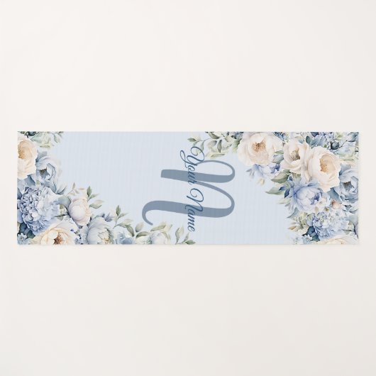 ほこりっぽい青い水色のアイボリーの離れ花の素朴 ヨガマット (正面(横))