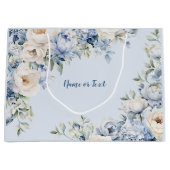 ほこりっぽい青い水色のアイボリーの離れ花の素朴 ラージペーパーバッグ (正面)