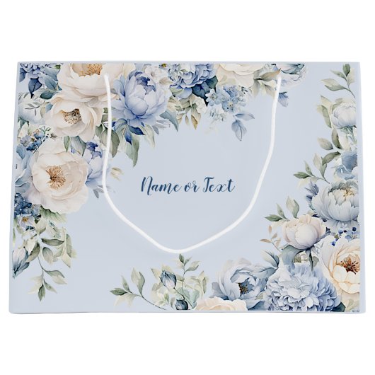 ほこりっぽい青い水色のアイボリーの離れ花の素朴 ラージペーパーバッグ (正面)