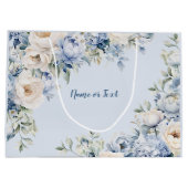 ほこりっぽい青い水色のアイボリーの離れ花の素朴 ラージペーパーバッグ (裏面)