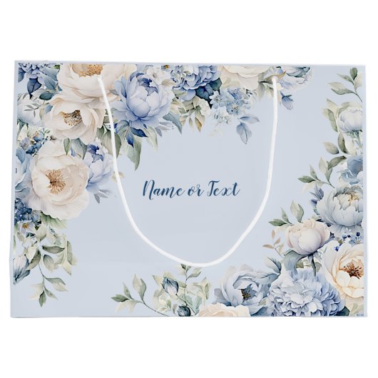 ほこりっぽい青い水色のアイボリーの離れ花の素朴 ラージペーパーバッグ (裏面)