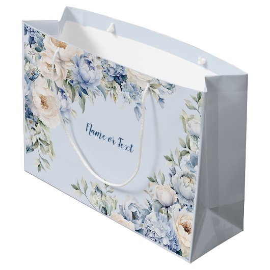 ほこりっぽい青い水色のアイボリーの離れ花の素朴 ラージペーパーバッグ (裏面アングル)