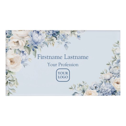 ほこりっぽい青い水色のアイボリーの離れ花の素朴 名札 (正面)