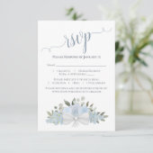 ほこりっぽい青い水色のバラと花結婚の花 出欠カード (スタンド正面)