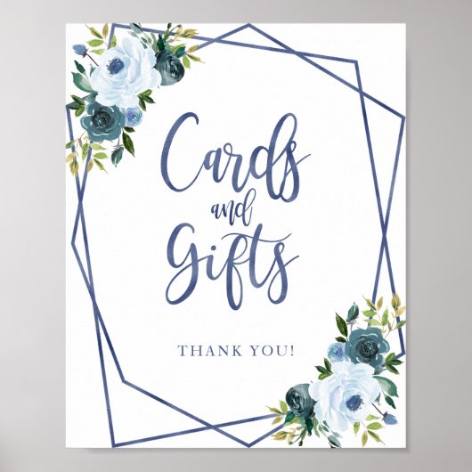 ほこりっぽい青い水色のフローラカードとギフトサイン ポスター (正面)