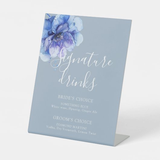 ほこりっぽい青い水色のフローラシグネチャードリンク 台座サイン (正面)