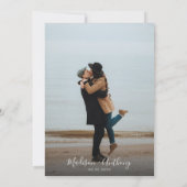 ほこりっぽい青い水色のフローラ写真結婚の 招待状 (裏面)