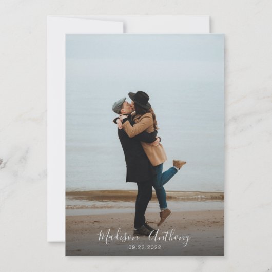 ほこりっぽい青い水色のフローラ写真結婚の 招待状 (裏面)