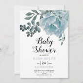 ほこりっぽい青い水色のフローラ男の子のシャワー 招待状 (正面)