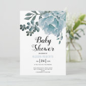 ほこりっぽい青い水色のフローラ男の子のシャワー 招待状 (スタンド正面)