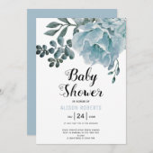 ほこりっぽい青い水色のフローラ男の子のシャワー 招待状 (正面/裏面)