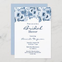ほこりっぽい青い水色のフローラ白ブライダルシャワー 招待状