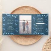 ほこりっぽい青い水色のフローラ結婚すべて 三つ折り招待状