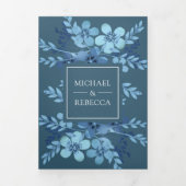 ほこりっぽい青い水色のフローラ結婚すべて 三つ折り招待状 (カバー)