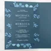 ほこりっぽい青い水色のフローラ結婚すべて 三つ折り招待状 (内部最初)