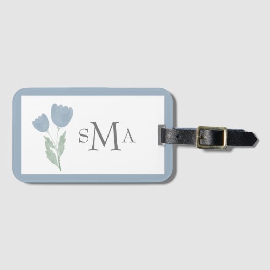 ほこりっぽい青い水色のフローラ ラゲッジタグ (正面横)