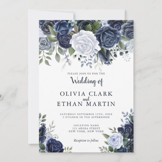 ほこりっぽい青い水色のフローラ 招待状 (正面)