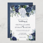 ほこりっぽい青い水色のフローラ 招待状 (正面/裏面)