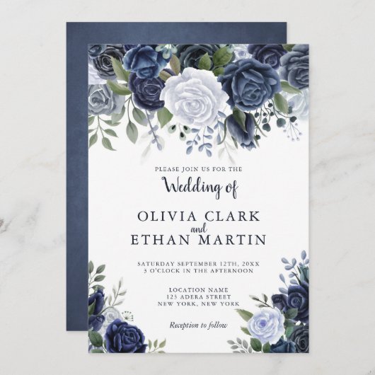 ほこりっぽい青い水色のフローラ 招待状 (正面/裏面)