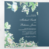 ほこりっぽい青い水色の植物性の結婚葉 三つ折り招待状 (内部最初)