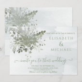 ほこりっぽい青い水色の緑のユーカリ 招待状 (正面/裏面)