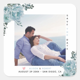 ほこりっぽい青い水色の花と写真 スクエアシール