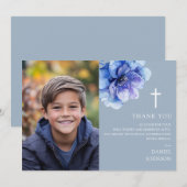 ほこりっぽい青い水色の花の写真の確認 サンキューカード (正面/裏面)