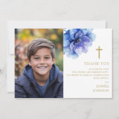 ほこりっぽい青い水色の花の写真の確認 サンキューカード (正面)