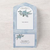 ほこりっぽい青い水色の花アーチフローラ結婚ズ オールインワン招待状 (外側)