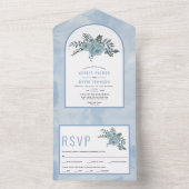 ほこりっぽい青い水色の花アーチフローラ結婚ズ オールインワン招待状 (内側)