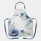 ほこりっぽい青い水色の花シルバーエレガント エプロン (正面)